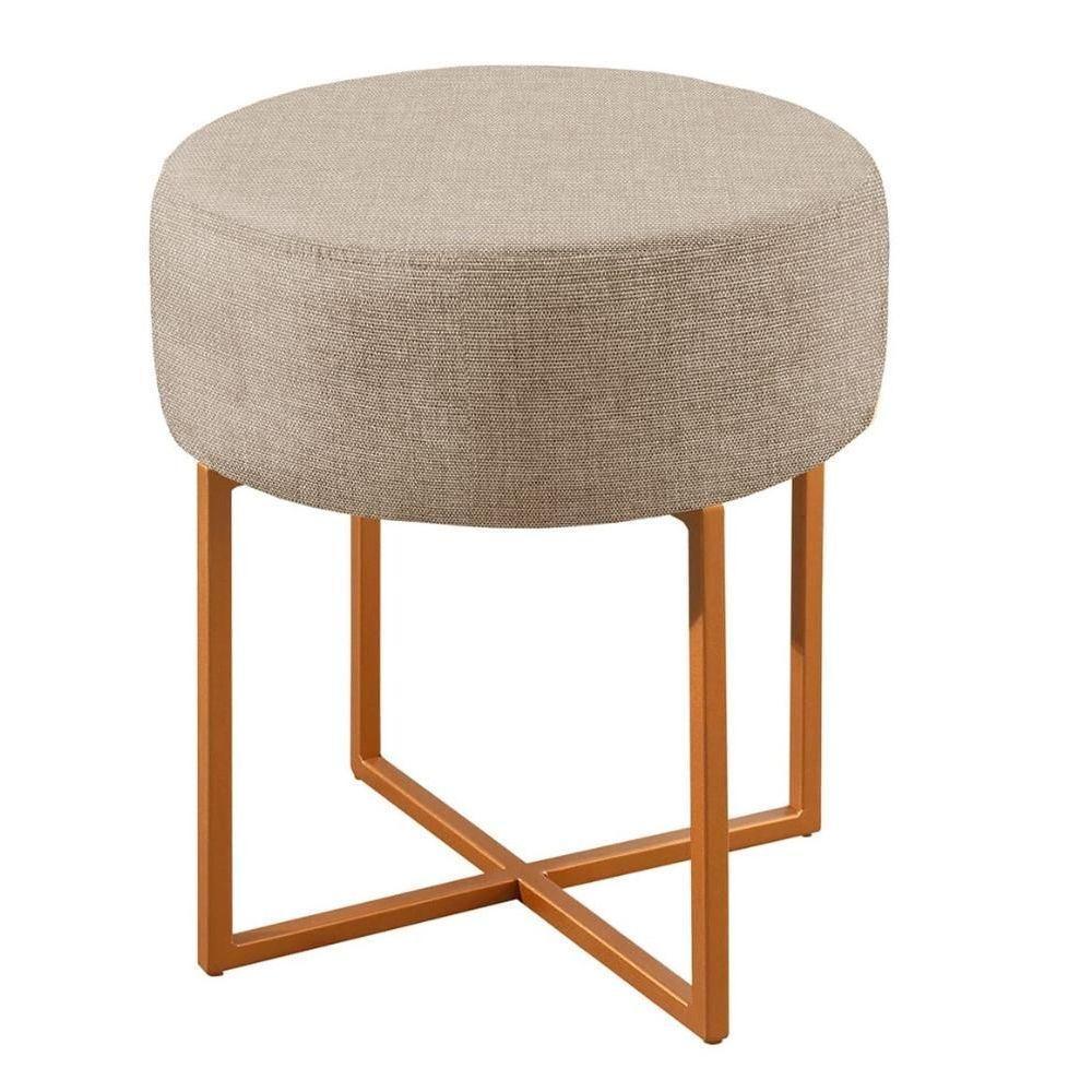 Puff Banqueta Otávio Luxo Base Bronze Castellar Móbile Linho Bege - 1