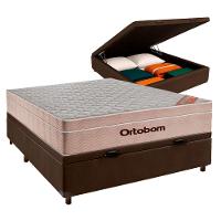 Cama Box Bau Marrom Casal + Colchão Molas Ensacadas Airtech Ortobom - 1