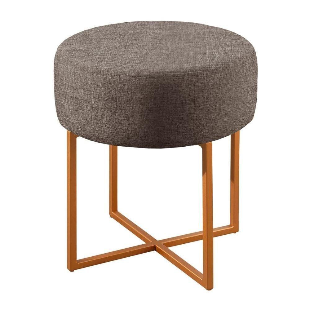 Puff Banqueta Otávio Luxo Base Bronze Castellar Móbile Linho Cappuccino - 1