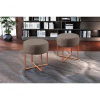 Puff Banqueta Otávio Luxo Base Bronze Castellar Móbile Linho Cappuccino - 7