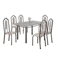 Conjunto De Mesa Tubular 6 Cadeiras 140x75cm Mart Prata Com Tampo Em Granito Topázio Brenda 010 - Tudo De Móveis Preto Floral
