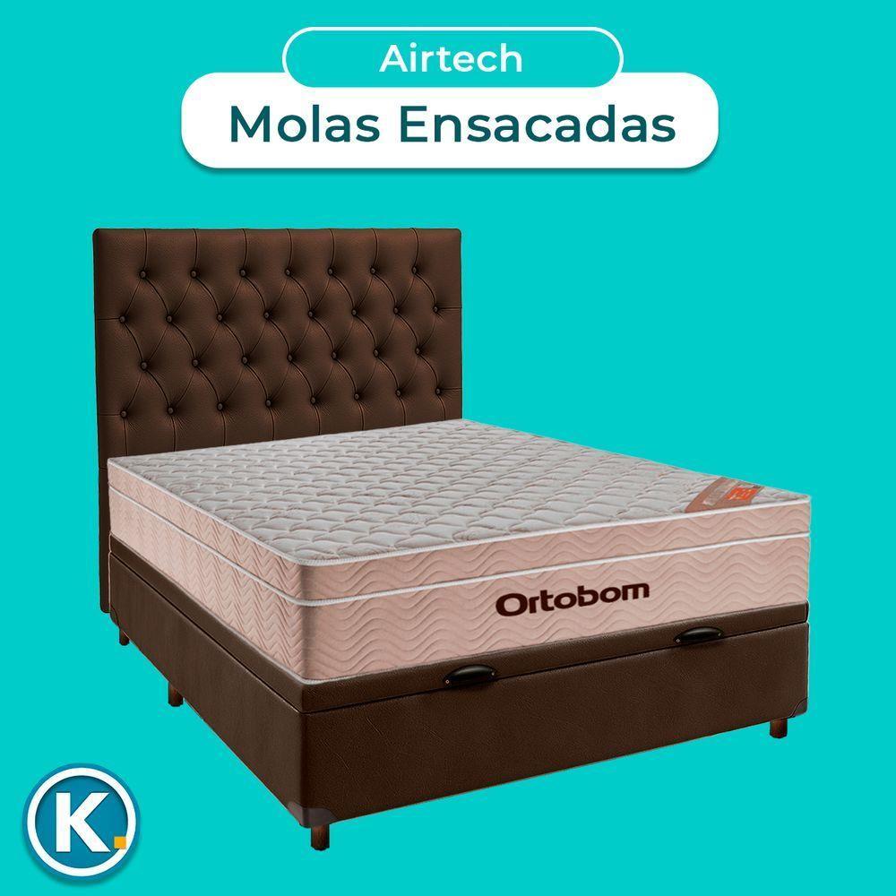 Kit Cama Box Bau + Cabeceira + Colchão Casal Molas Ensacadas - Airtech - Ortobom - 4