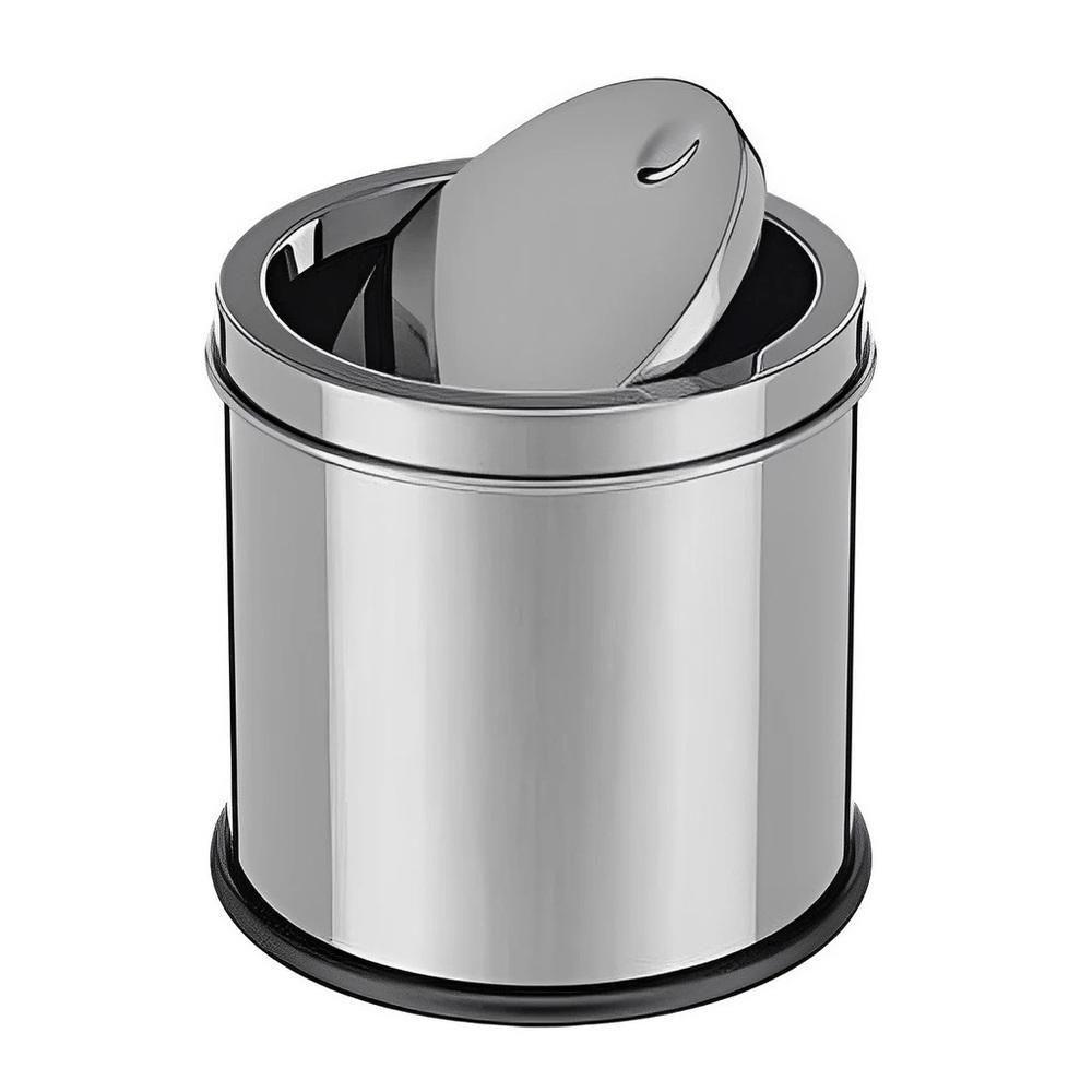 Lixeira Em Inox Basculante 3 Litros Cesto Lixo Luxo Pia Cozinha Banheiro Consultorio Tampa Giratoria - 1