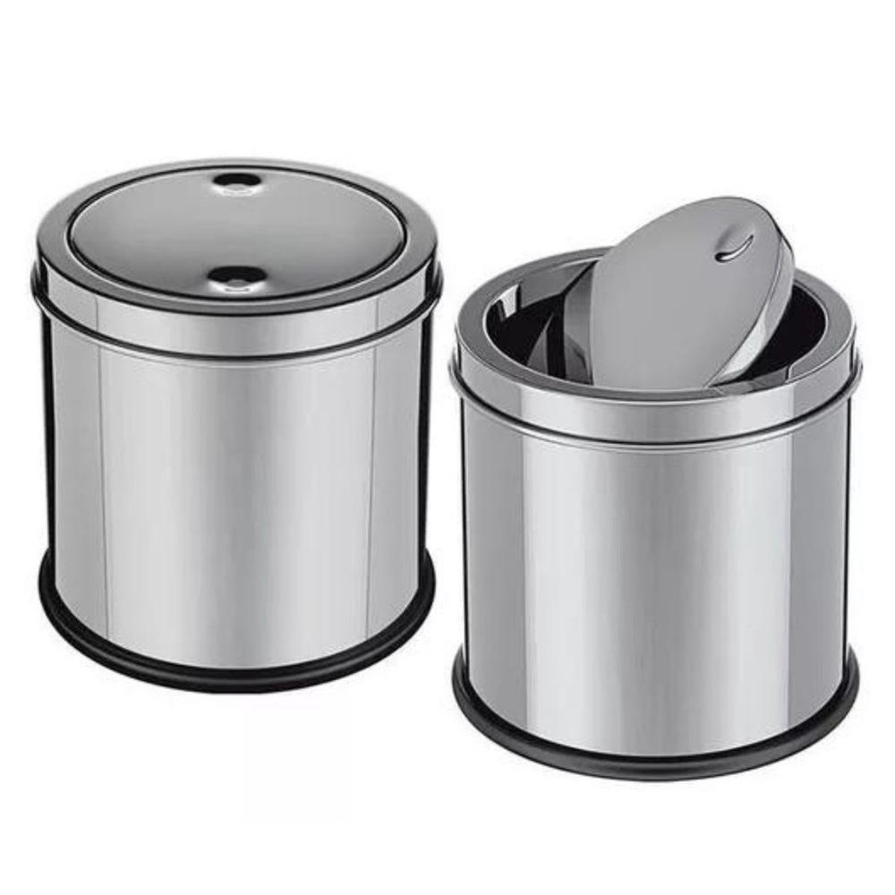 Lixeira Em Inox Basculante 3 Litros Cesto Lixo Luxo Pia Cozinha Banheiro Consultorio Tampa Giratoria - 2