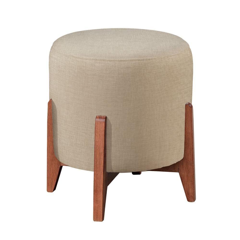 Puff Banqueta Thor Luxo Madeira Maciça Castellar Móbile Linho Bege - 1