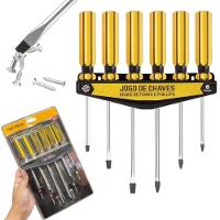 Kit Jogo Chaves Fenda Estrela 6 Peças Imantada Ponta Magnetica Suporte Organizador Profissional - 1
