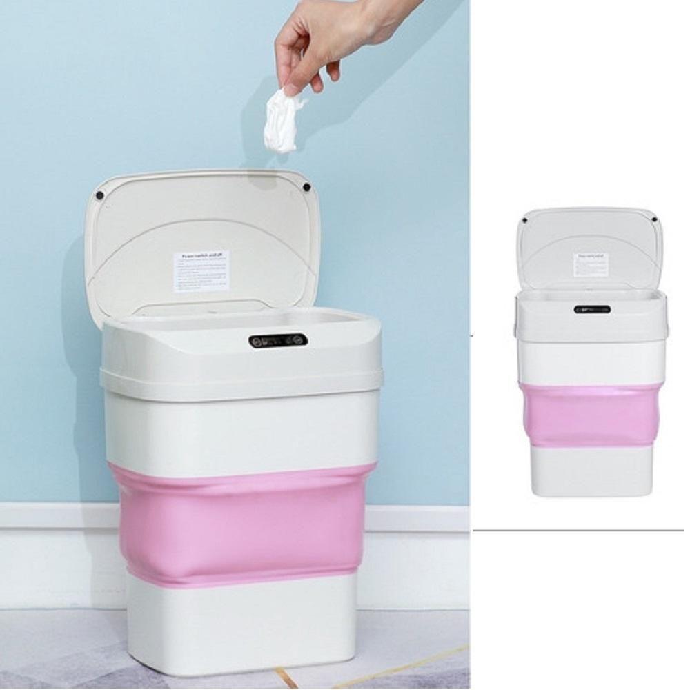 Cesto Lixo Retrátil Smart Lixeira Automática Sensor Inteligente Praia Camping Viagem Prova água Rosa - 3
