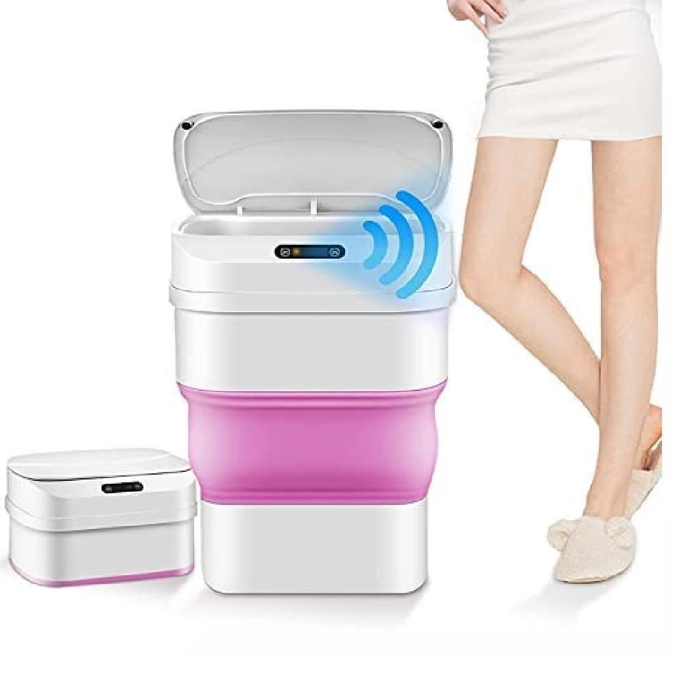 Cesto Lixo Retrátil Smart Lixeira Automática Sensor Inteligente Praia Camping Viagem Prova água Rosa - 5