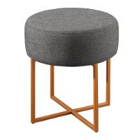 Puff Banqueta Otávio Luxo Base Bronze Castellar Móbile Linho Cinza - 1