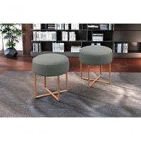 Puff Banqueta Otávio Luxo Base Bronze Castellar Móbile Linho Cinza - 4