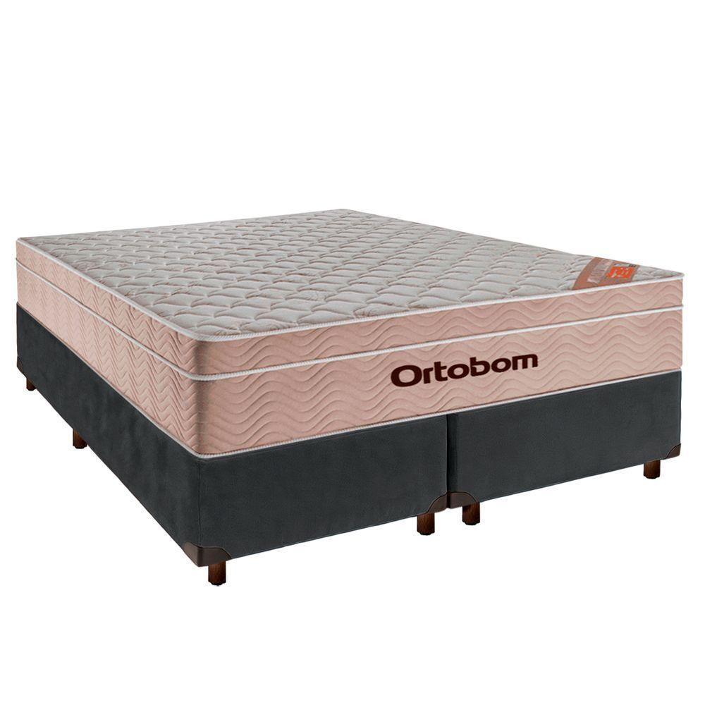 Cama + Box Cinza E Colchão Molas Ensacadas Queen - Airtech Ortobom - 1