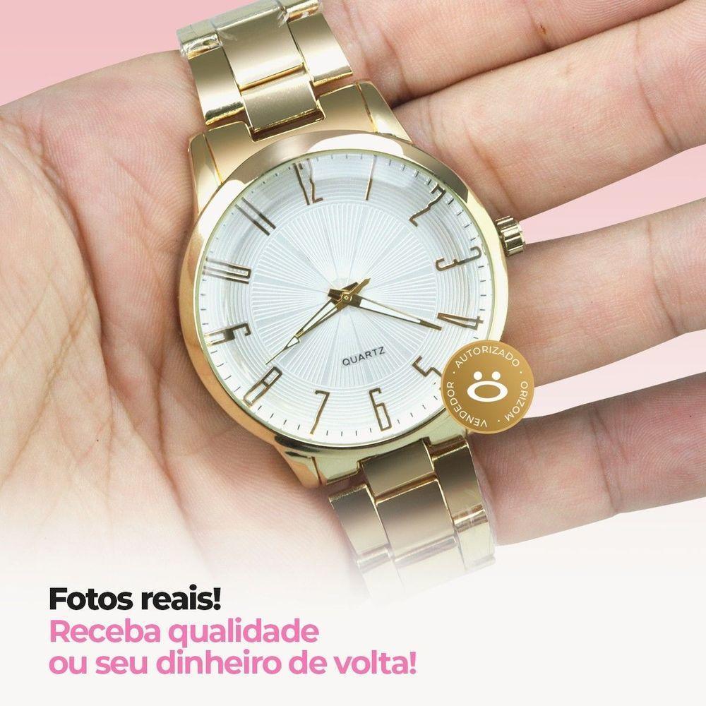 Relogio Feminino Prova Dagua + Colar Ponto Luz Dourado Aço Qualidade Premium Original Casual Social - 6