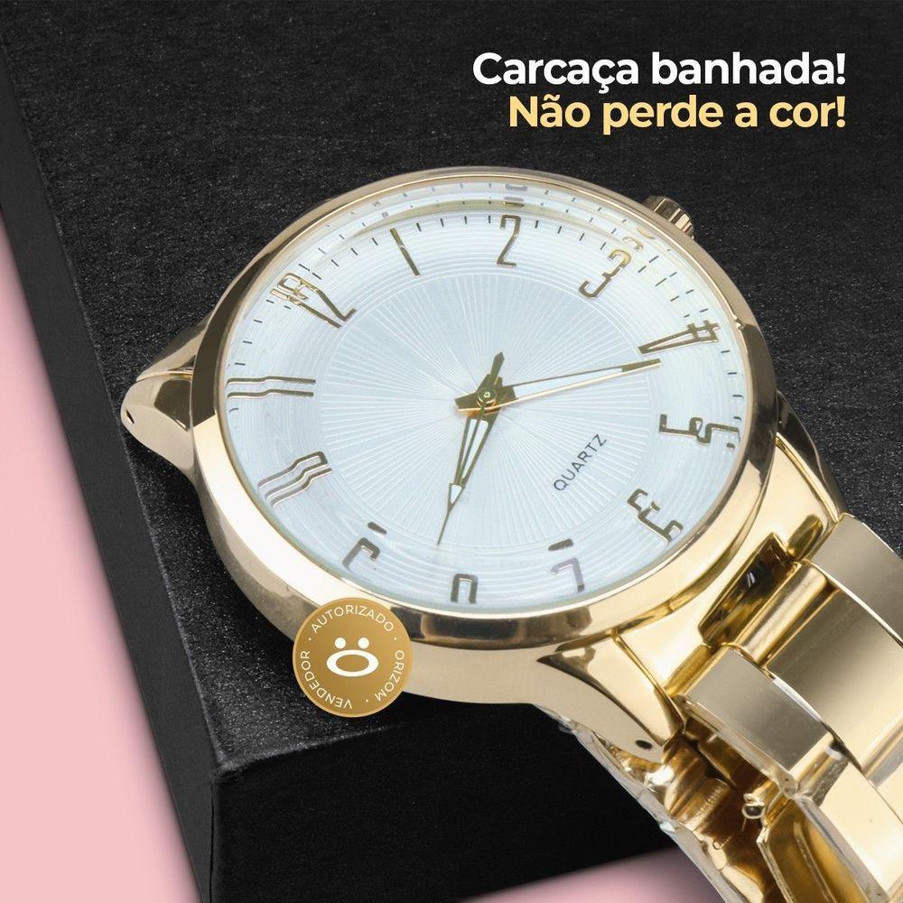 Relogio Feminino Prova Dagua + Colar Ponto Luz Dourado Aço Qualidade Premium Original Casual Social - 7