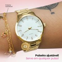 Relogio Feminino Prova Dagua + Colar Ponto Luz Dourado Aço Qualidade Premium Original Casual Social - 2