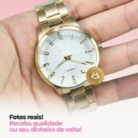 Relogio Feminino Prova Dagua + Colar Ponto Luz Dourado Aço Qualidade Premium Original Casual Social - 6