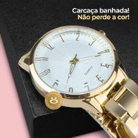 Relogio Feminino Prova Dagua + Colar Ponto Luz Dourado Aço Qualidade Premium Original Casual Social - 7