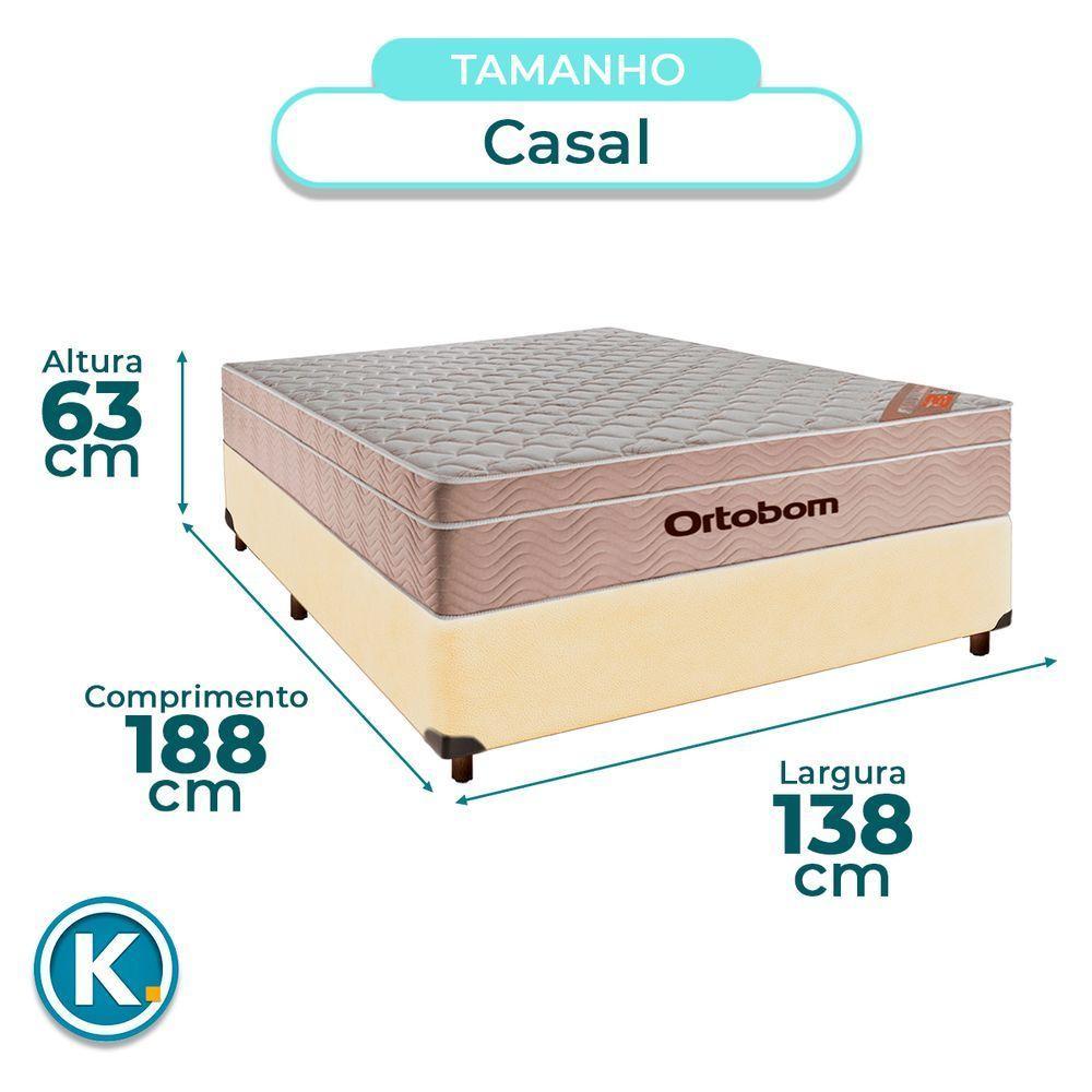 Cama + Box Bege E Colchão Molas Ensacadas Casal - Airtech Ortobom - 3