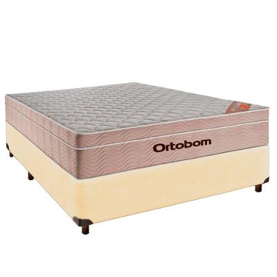 Cama + Box Bege E Colchão Molas Ensacadas Casal - Airtech Ortobom