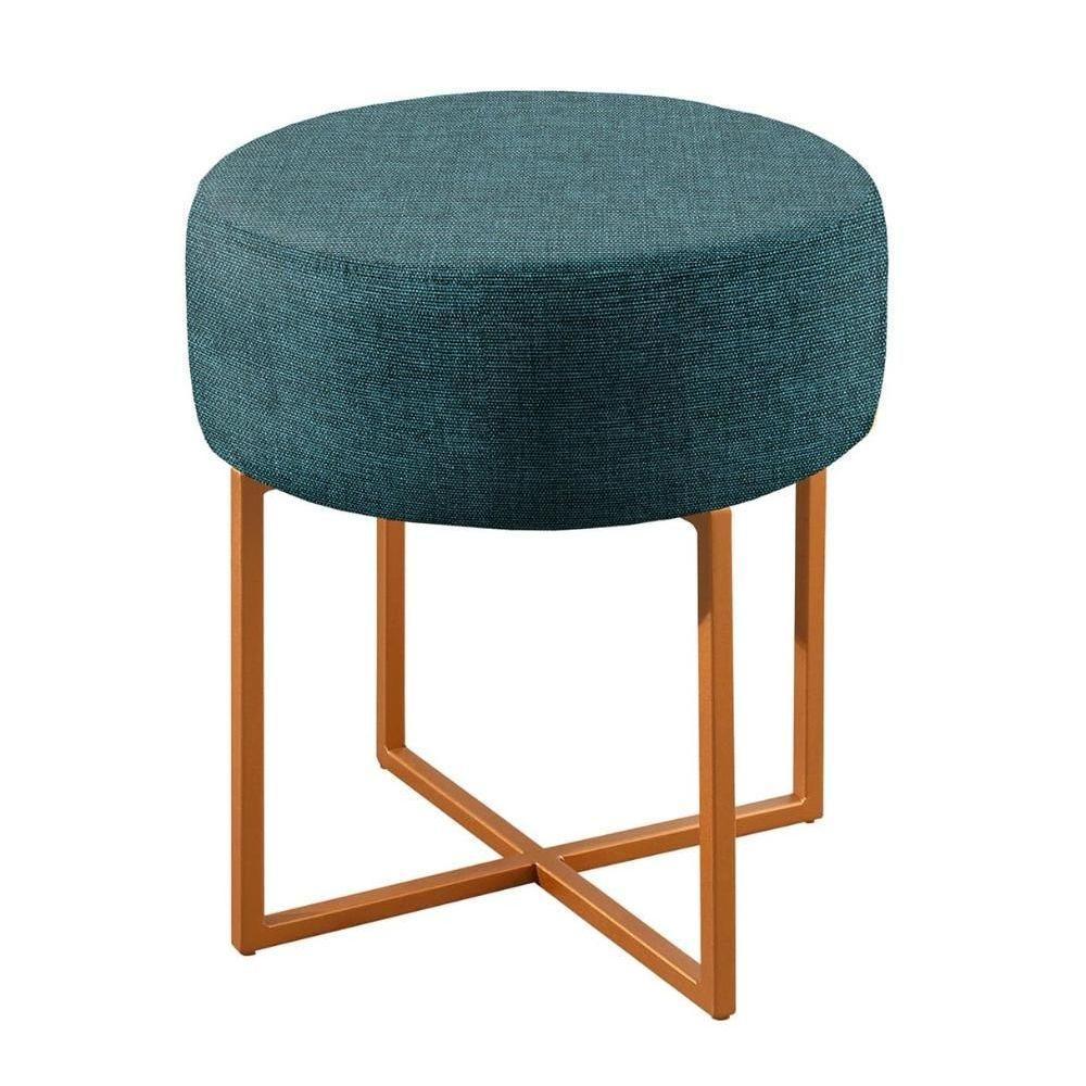Puff Banqueta Otávio Luxo Base Bronze Castellar Móbile Linho Azul - 1