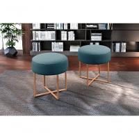 Puff Banqueta Otávio Luxo Base Bronze Castellar Móbile Linho Azul - 10