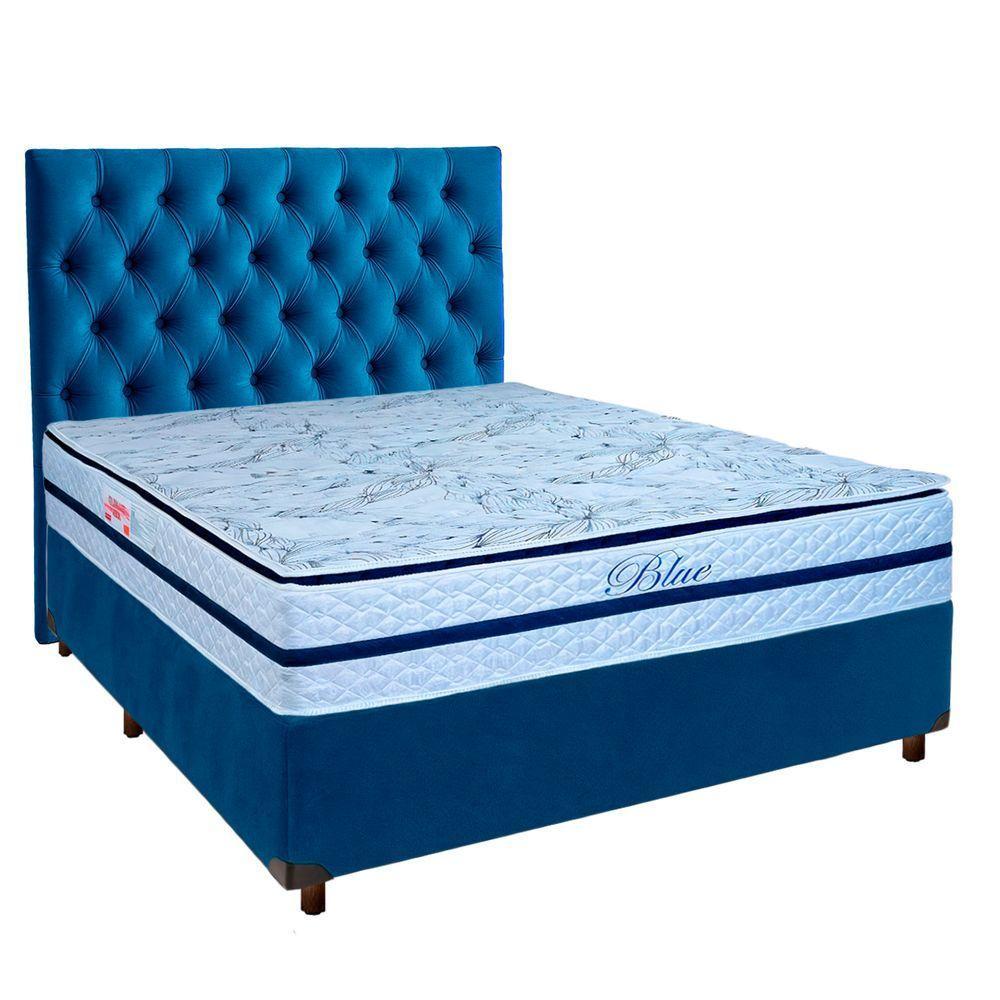 Cama + Box Blindado E Colchão Molas Ensacadas Casal - Blue Paropas + Cabeceira - 1