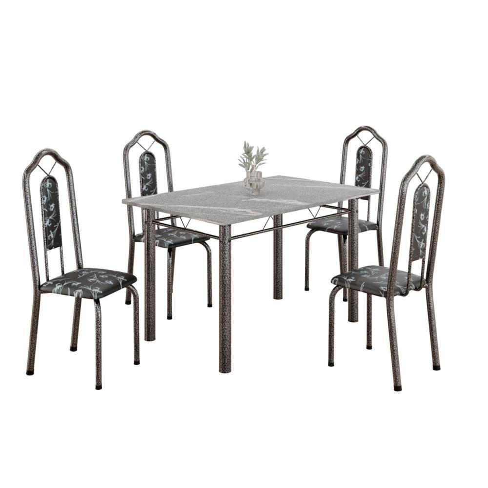 Conjunto De Mesa Tubular 4 Cadeiras 120x75cm Mart Prata Com Tampo Em Granito Topázio Brenda 010 - Tudo De Móveis Preto Floral - 2