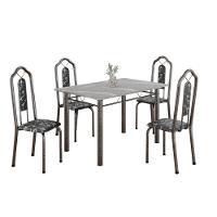 Conjunto De Mesa Tubular 4 Cadeiras 120x75cm Mart Prata Com Tampo Em Granito Topázio Brenda 010 - Tudo De Móveis Preto Floral - 2