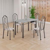 Conjunto De Mesa Tubular 4 Cadeiras 120x75cm Mart Prata Com Tampo Em Granito Topázio Brenda 010 - Tudo De Móveis Preto Floral - 9