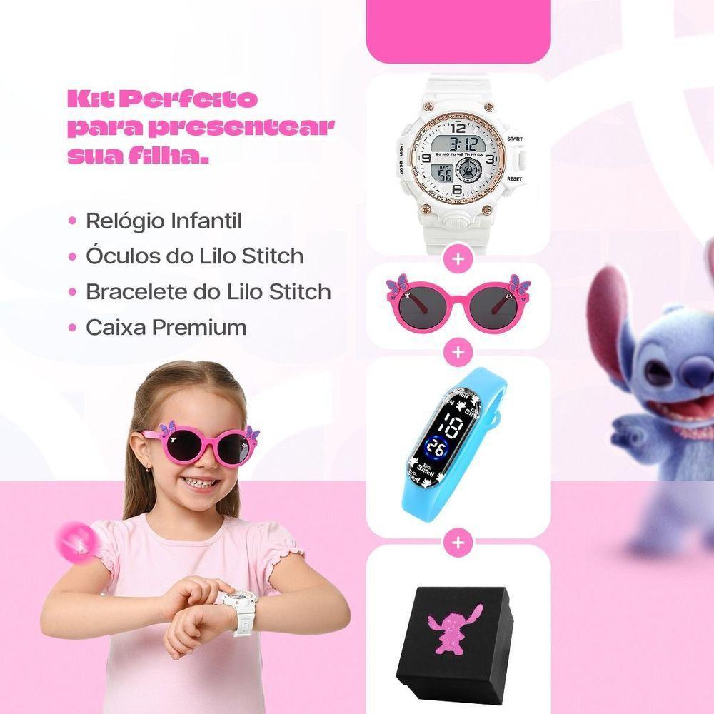 Relogio Digital Infantil Led Rosa + Oculos Sol Presente Qualidade Premium Pulseira Ajustavel Crianca - 2
