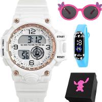 Relogio Digital Infantil Led Rosa + Oculos Sol Presente Qualidade Premium Pulseira Ajustavel Crianca - 1
