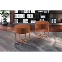 Puff Banqueta Otávio Luxo Base Bronze Castellar Móbile Corino Caramelo - 4