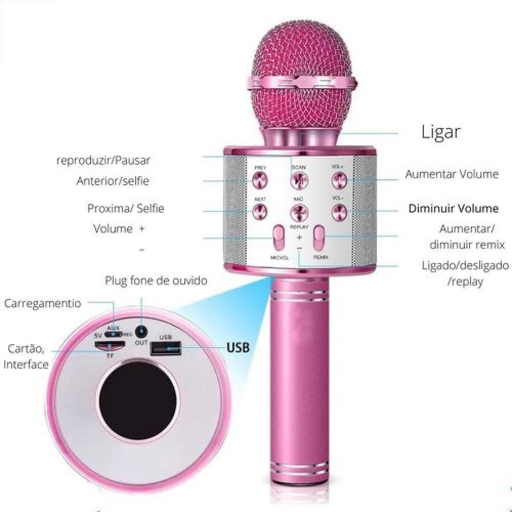 Microfone Karaokê Bluetooth Portátil Infantil Sem Fio Alto-falante Show Festa Escola Youtuber Roxo - 6