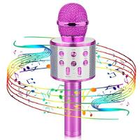 Microfone Karaokê Bluetooth Portátil Infantil Sem Fio Alto-falante Show Festa Escola Youtuber Roxo - 1