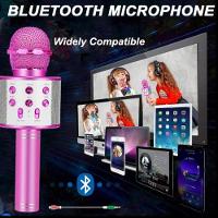 Microfone Karaokê Bluetooth Portátil Infantil Sem Fio Alto-falante Show Festa Escola Youtuber Roxo - 9
