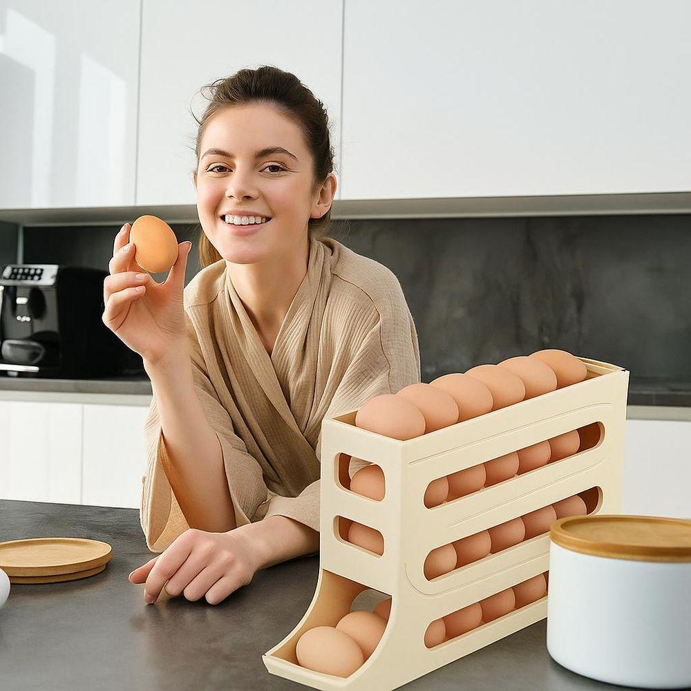 Organizador Para Ovos Com Suporte Rolante Cinza - 5