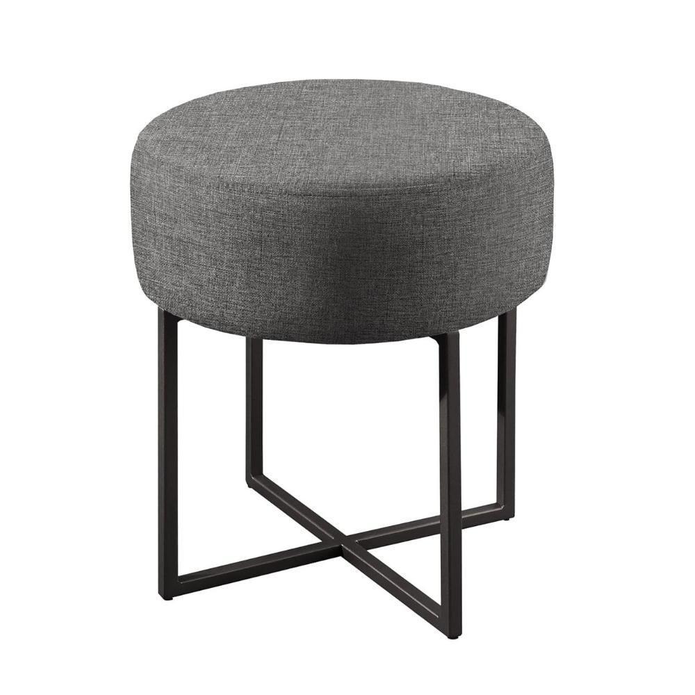 Puff Banqueta Otávio Luxo Base Preta Castellar Móbile Linho Cinza - 1