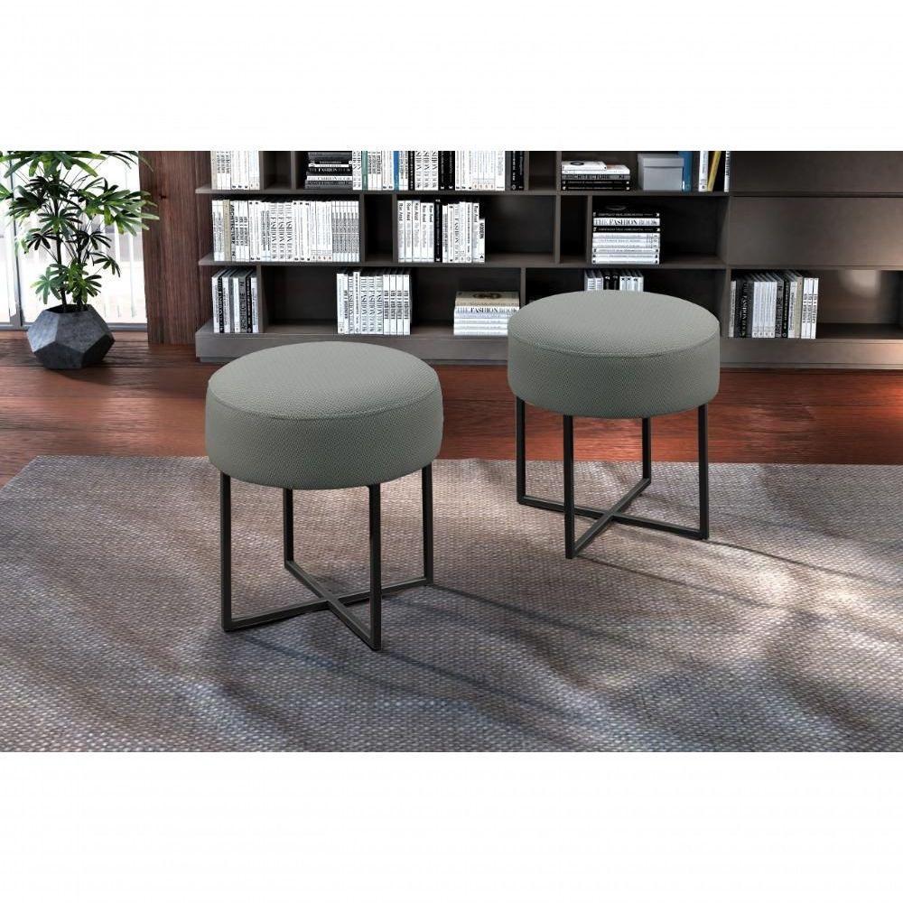 Puff Banqueta Otávio Luxo Base Preta Castellar Móbile Linho Cinza - 4