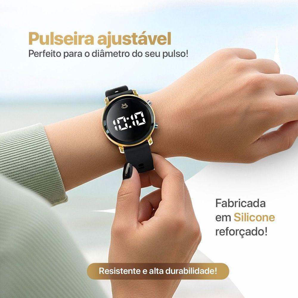 Relogio Feminino Digital Dourado Silicone Aco Inoxidavel Preto Ajustavel Qualidade Premium Presente - 2