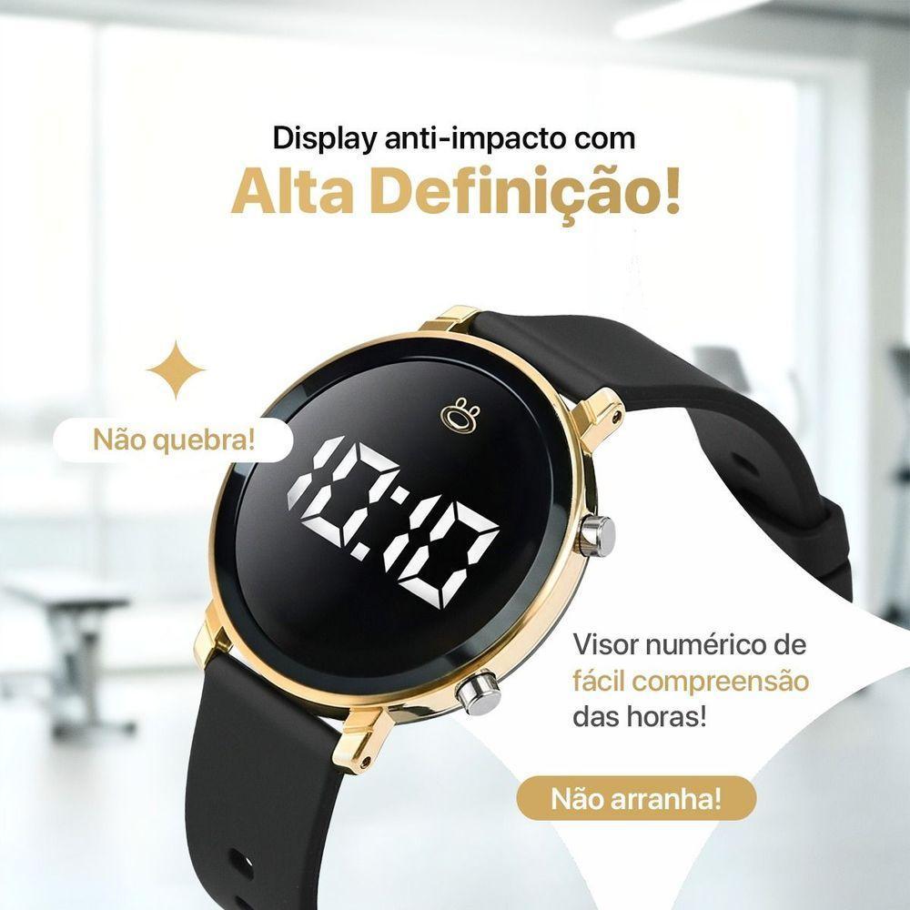 Relogio Feminino Digital Dourado Silicone Aco Inoxidavel Preto Ajustavel Qualidade Premium Presente - 6