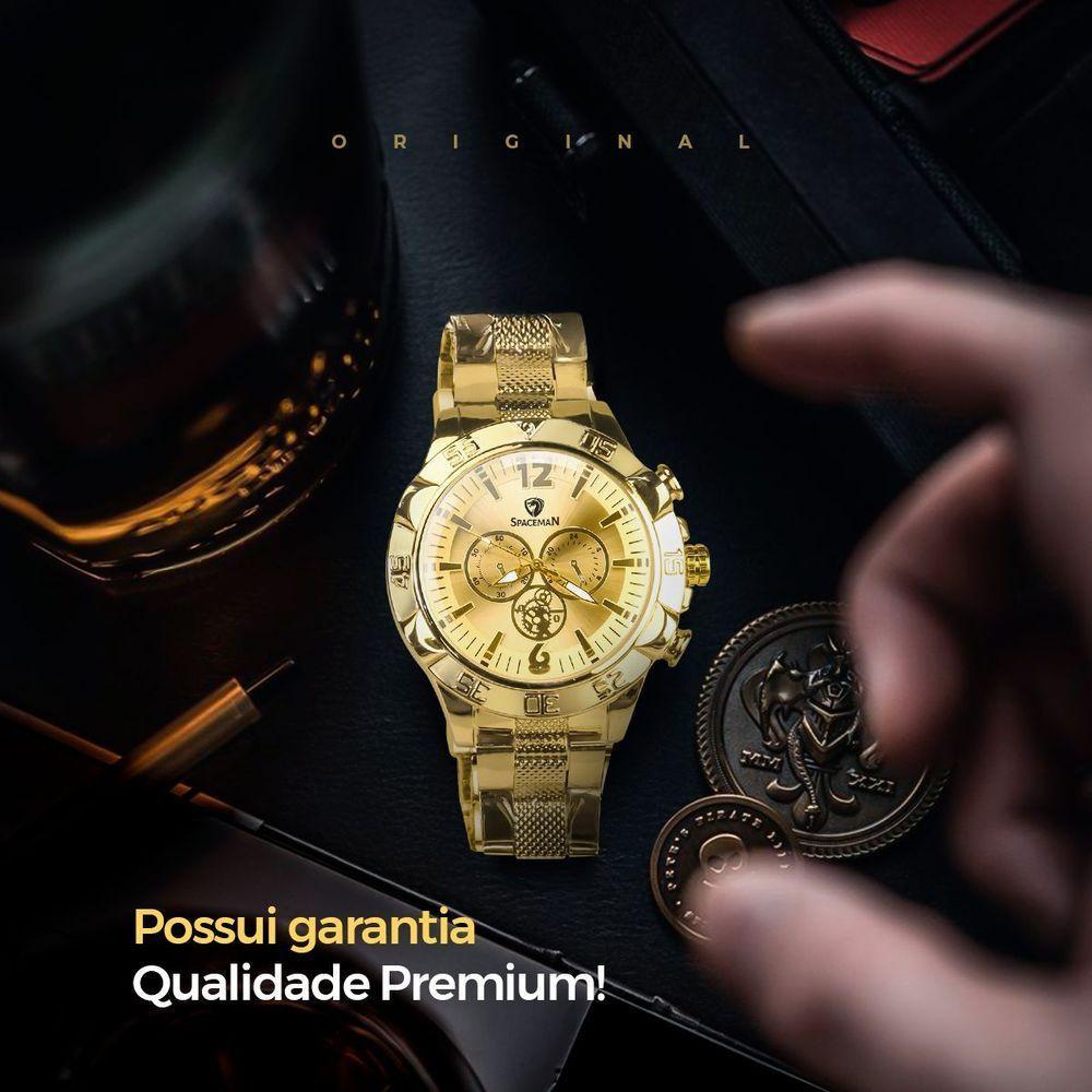 Relogio Masculino Dourado + Cordão Cruz + Pulseira Grumet Qualidade Premium Presente Catolico Dragao - 8