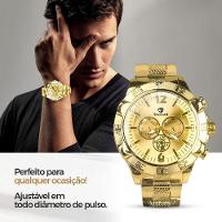 Relogio Masculino Dourado + Cordão Cruz + Pulseira Grumet Qualidade Premium Presente Catolico Dragao - 2