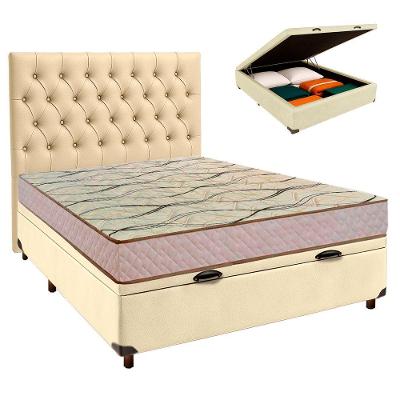Conjunto Cama Box Bau Blindado Casal + Colchão D33 Maxsono Paropas + Cabeceira