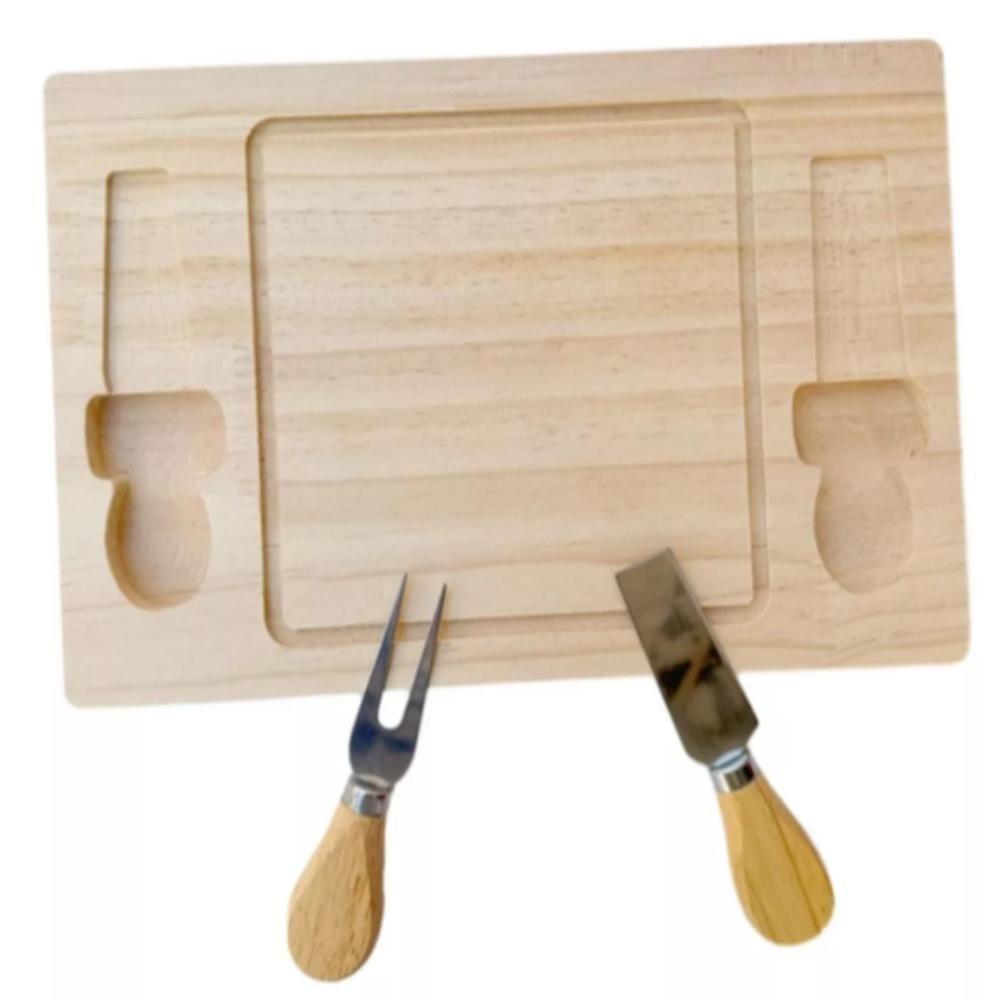 Kit Tabua Queijo Frios Em Bambu Talheres Faca Garfo Inox Completo Petisqueira Churrasco Multiuso - 3