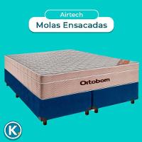 Conjunto Cama Box Blindado Casal + Colchão Molas Ensacadas Airtech Ortobom