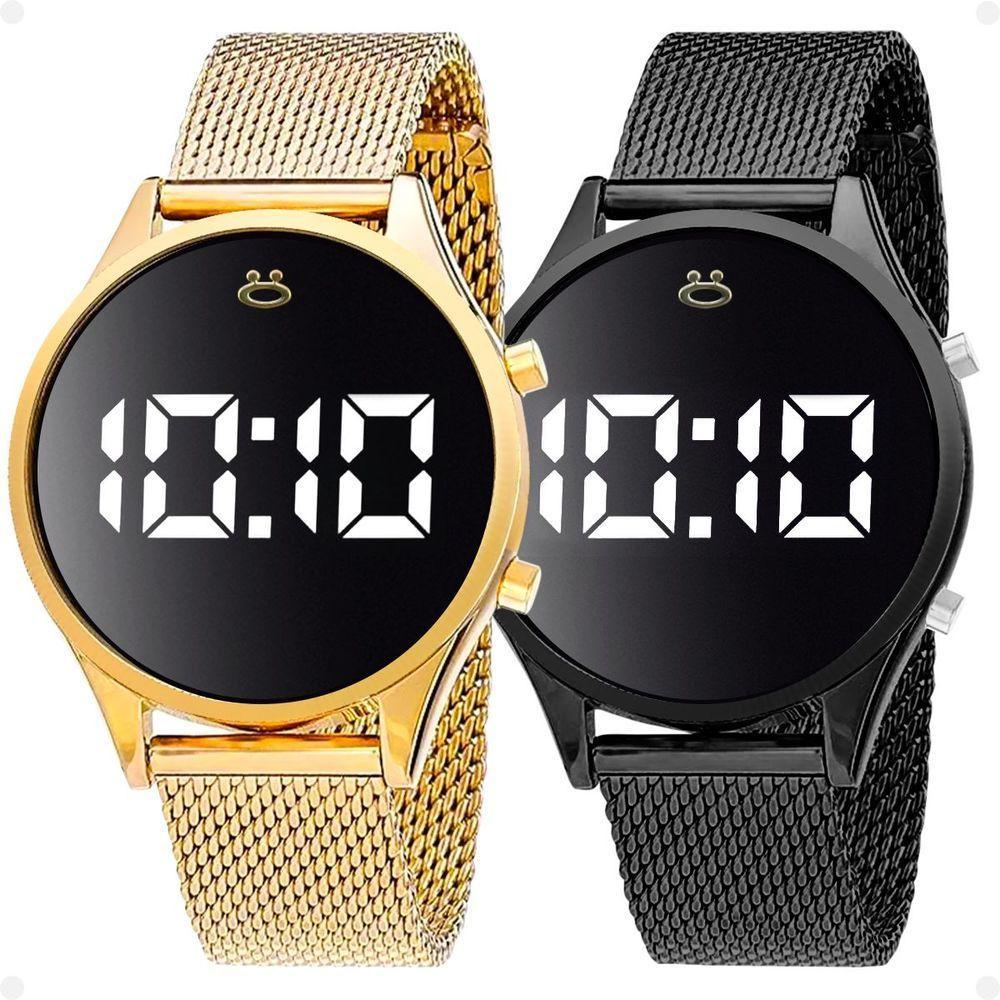 Relogio Preta Led Silicone + Relogio Feminino Digital Inox Qualidade Premium Pulseira Ajustavel Led - 1