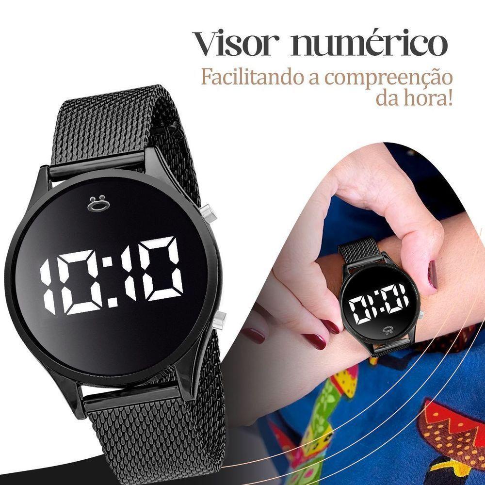 Relogio Preta Led Silicone + Relogio Feminino Digital Inox Qualidade Premium Pulseira Ajustavel Led - 4