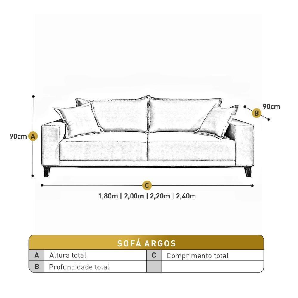Sofá Fixo Argos 3 Lugares Luxo 1,80 M Castellar Móbile Linho Bege - 3