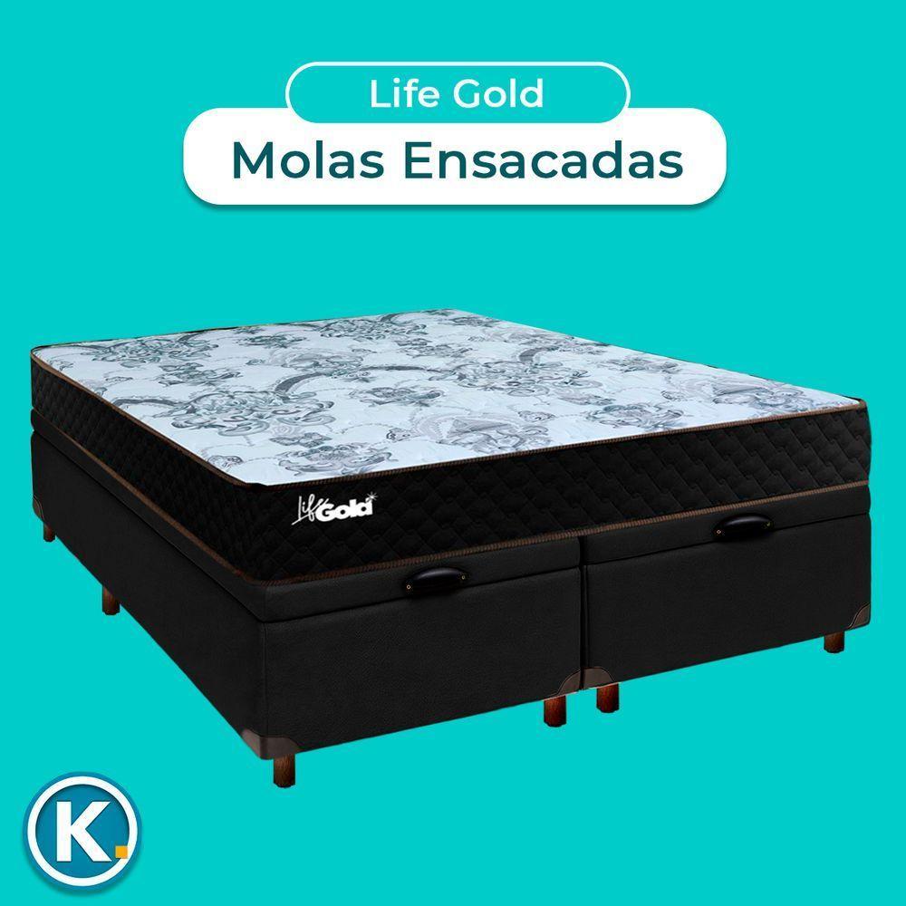 Conjunto Cama Box Bau Blindado Casal + Colchão Molas Ensacadas Life Gold Paropas - 4