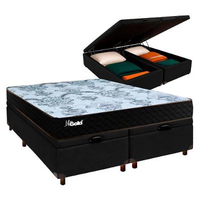 Conjunto Cama Box Bau Blindado Casal + Colchão Molas Ensacadas Life Gold Paropas