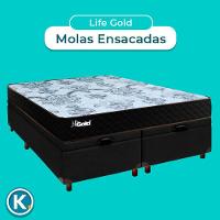 Conjunto Cama Box Bau Blindado Casal + Colchão Molas Ensacadas Life Gold Paropas